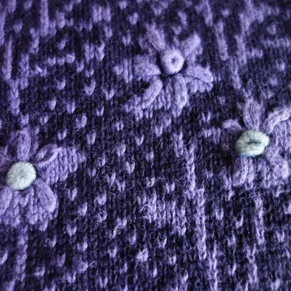 NOMADIC TRADERS Knitted Floral Embroidered Purple Sweater – Wmns Large - Picture 3 of 9